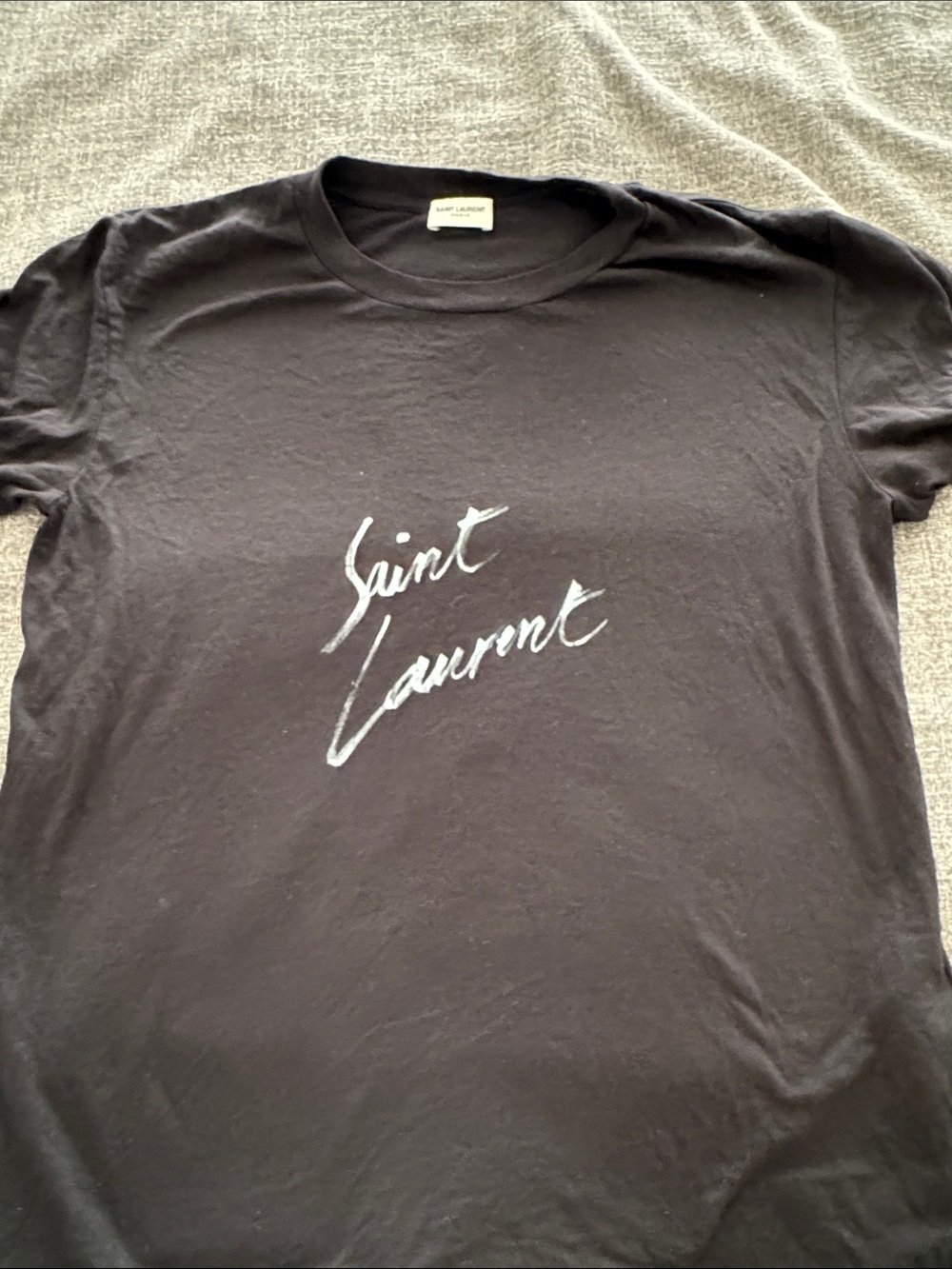 Saint Laurent Black Tee with White Label Text